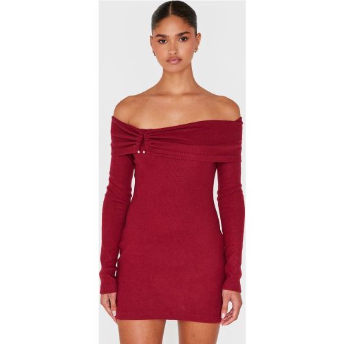 Mini robe épaisse brossée côtelée à col bardot et empiècement | Taille 38 - PrettyLittleThing - Modalova