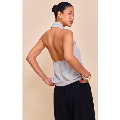 Top long en effet lin mélangé à dos nu et col bénitier - PrettyLittleThing - Modalova