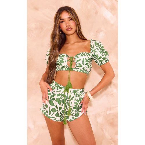 Crop top tissé à imprimé fleuri et manches bouffantes - PrettyLittleThing - Modalova