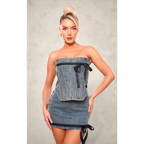 Top corset en jean vintage moyennement délavé à détail noeud contrastant - PrettyLittleThing - Modalova
