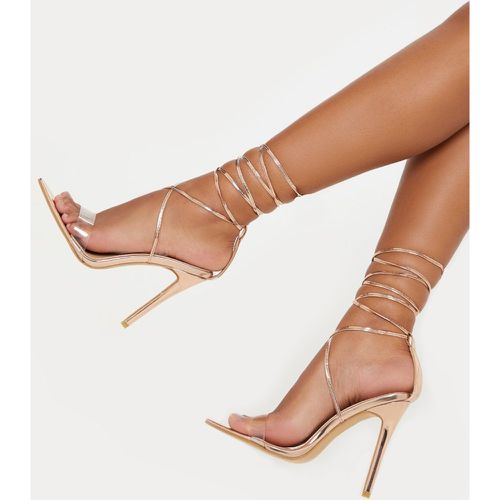 Sandales rose gold à talons avec bride transparente et lacets montants - PrettyLittleThing - Modalova