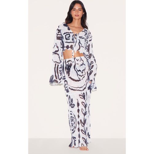 Jupe de plage longue en mousseline de soie noire et blanche fleurie - PrettyLittleThing - Modalova