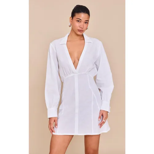 Robe chemise blanche à décolleté - PrettyLittleThing - Modalova