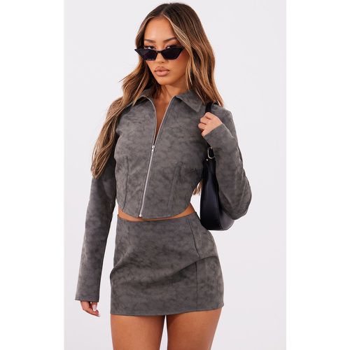 Petite Perfecto court délavé gris à zip - PrettyLittleThing - Modalova