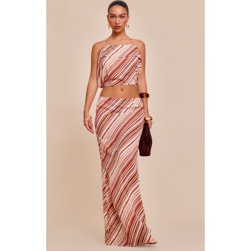 Jupe longue en mousseline de soie rayée à taille mi-haute - PrettyLittleThing - Modalova