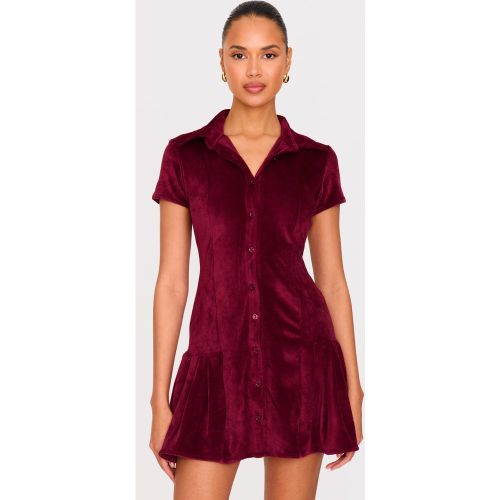Robe droite boutonnée en velours côtelé à mancherons et ourlet plissé | Taille 34 - PrettyLittleThing - Modalova