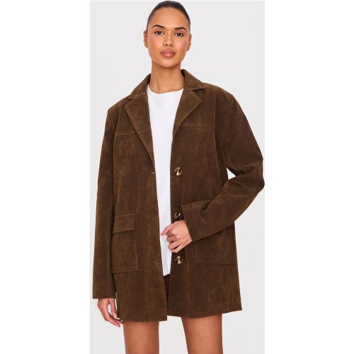 Manteau style blazer long oversize en suédine - PrettyLittleThing - Modalova