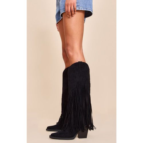Santiags hautes ponitues en suédine à talon et franges - PrettyLittleThing - Modalova