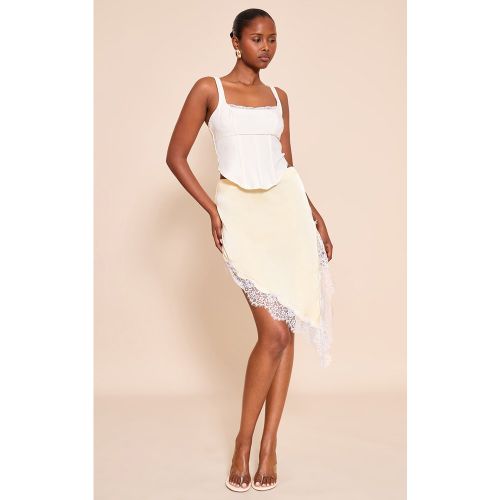 Citron Satiné Dentelle Trim Asymmetric Midi Jupe - PrettyLittleThing - Modalova