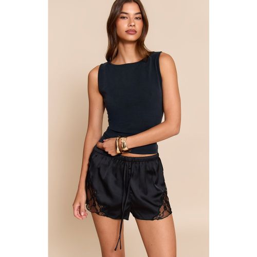 Short satiné à cordons ajustables et parties en dentelle - PrettyLittleThing - Modalova