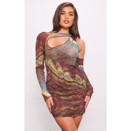 Robe moulante imprimé abstrait tie & dye en mesh à parties superposées et découpe - PrettyLittleThing - Modalova