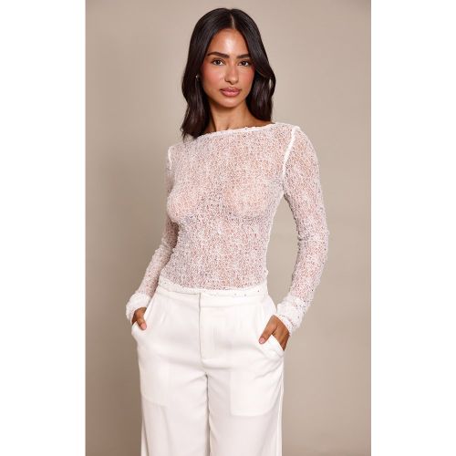 Petite Top en dentelle blanche à dos rond et sequins | Taille 30 - PrettyLittleThing - Modalova