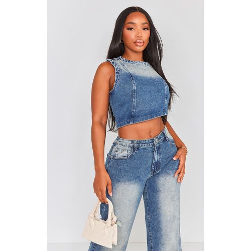 Shape Crop top asymétrique en jean - PrettyLittleThing - Modalova