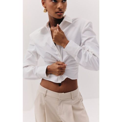Chemise blanche froncée à épaulettes | Taille 40 - PrettyLittleThing - Modalova