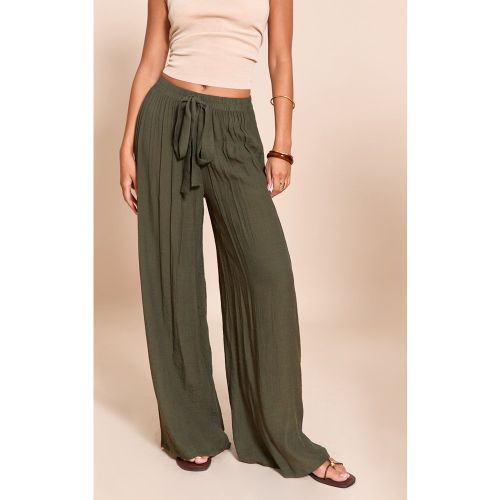 Pantalon de plage palazzo en effet lin tissé texturé - PrettyLittleThing - Modalova