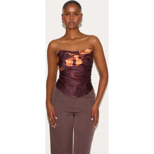 Corset satiné imprimé froncé - PrettyLittleThing - Modalova