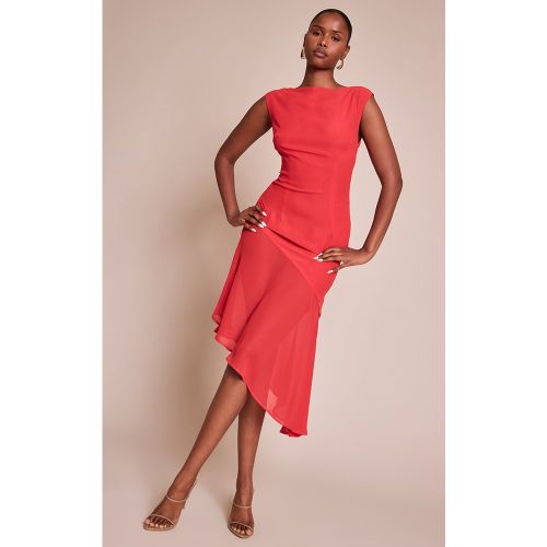 Robe mi-longue asymétrique en mousseline de soie à col bateau | Taille 38 - PrettyLittleThing - Modalova