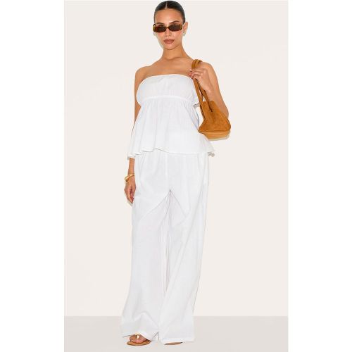 Petite Pantalon large fluide en effet lin - PrettyLittleThing - Modalova