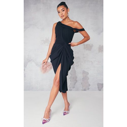 Robe mi-longue en mousseline de soie à bretelle asymétrique et drapé | Taille 32 - PrettyLittleThing - Modalova