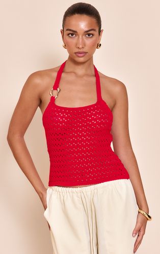 Top en maille style crochet à dos nu et empiècement | Taille Large - PrettyLittleThing - Modalova