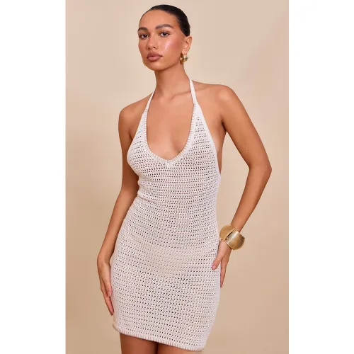 Mini robe en maille style crochet à dos nu et coutures contrastées - PrettyLittleThing - Modalova
