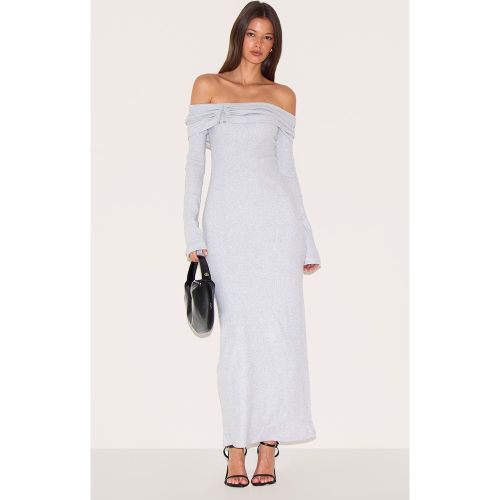 Robe longue côtelée épaisse à col bardot et empiècement - PrettyLittleThing - Modalova