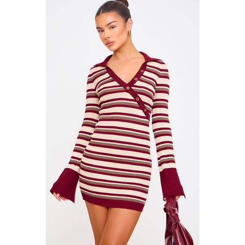 Robe courte asymétrique en maille tricot côtelée à rayures et boutons - PrettyLittleThing - Modalova