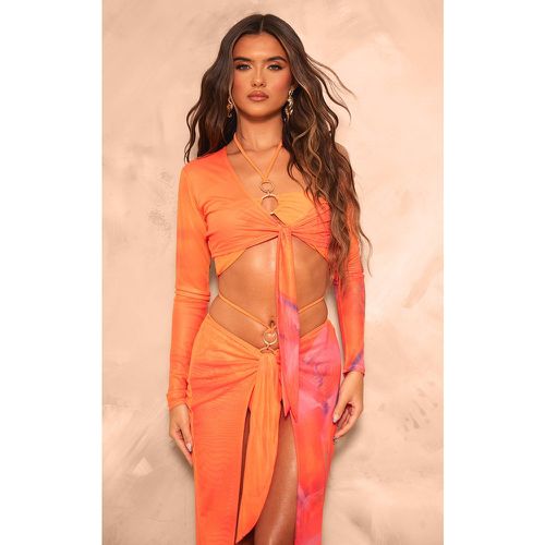 Crop top en mesh doublé imprimé abstrait à nouer devant - PrettyLittleThing - Modalova