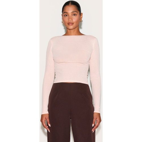 Crop top en mesh à dos rond et manches longues - PrettyLittleThing - Modalova