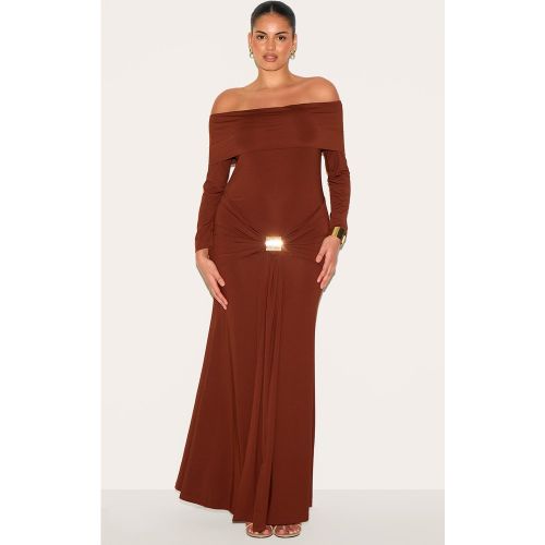 Plus Robe Mi-longue Bardot Manches Longues Détail Drapé à Bordure - PrettyLittleThing - Modalova