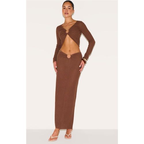 Jupe longue en maille pointelle fendue à empiècement - PrettyLittleThing - Modalova