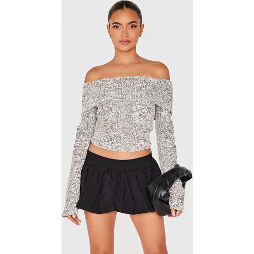 Top bouclé à col bardot replié et manches longues - PrettyLittleThing - Modalova