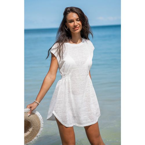 Robe cover up à col rond et taille à smocks blanche - CUPSHE - Modalova