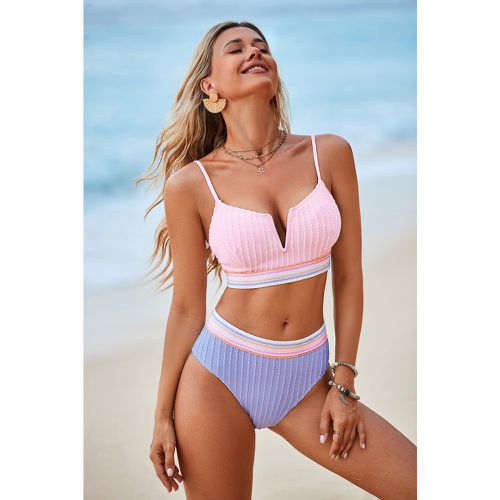 Bikini taille haute à fil en V et bas violet - CUPSHE - Modalova