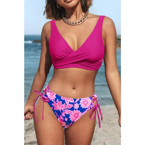 Bikini taille moyen fleuri à lacer rose - CUPSHE - Modalova