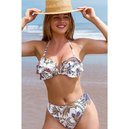 Bikini taille haute à fil en V avec feuilles tropicales sable - CUPSHE - Modalova