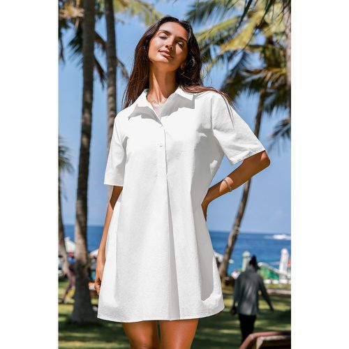 Robe chemise courte en pur coton à manches courtes blanche - CUPSHE - Modalova