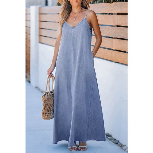 Robe longue en pur coton à col en V sans manches en denim - CUPSHE - Modalova