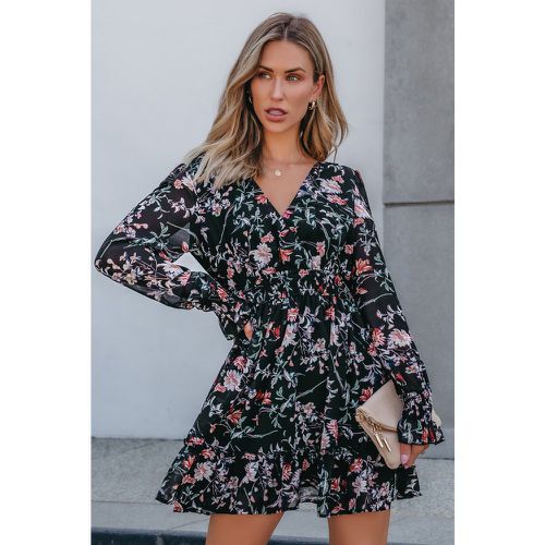 Robe courte à col surplis et manches blouson avec fleurs - CUPSHE - Modalova