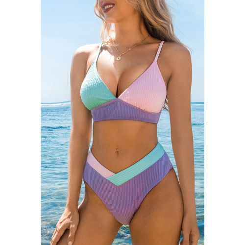 Bikini avec col en V à bloc de couleur et hipster taille haute effronté - CUPSHE - Modalova