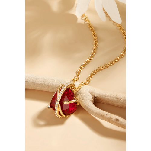 Collier en métal doré avec breloques de cœur en cristal et rubis - CUPSHE - Modalova