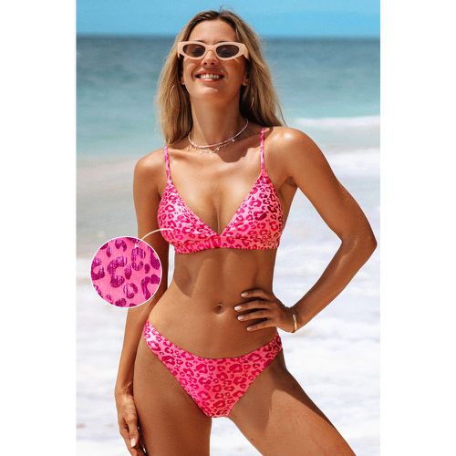 Bikini avec col en V et bas taille basse à imprimé léopard rose - CUPSHE - Modalova