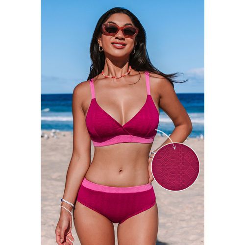 Bikini en jacquard à bloc de couleur rose et bas effronté - CUPSHE - Modalova