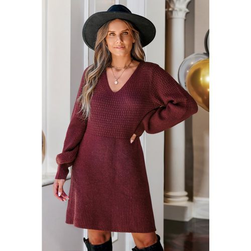 Robe pull à manches gigot et col en V rouge - CUPSHE - Modalova