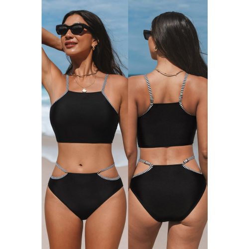 Bikini à rayures col haut à découpes - CUPSHE - Modalova