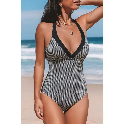 Maillot de bain une pièce découpé au dos à col diamant - CUPSHE - Modalova