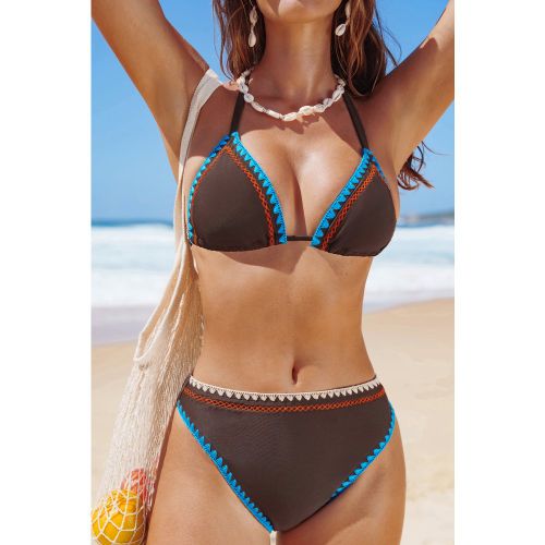 Bikini marron bretelles licou couture contrastée - CUPSHE - Modalova
