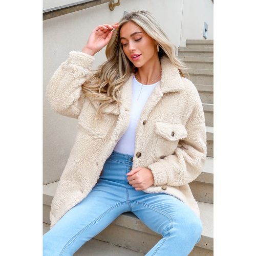 Manteau teddy en fausse laine à boutons sur le devant - CUPSHE - Modalova