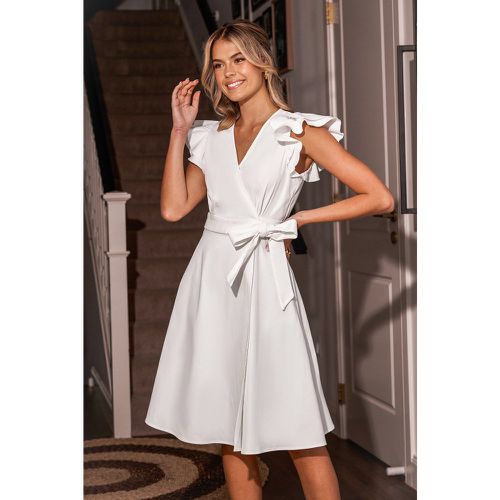 Robe midi portefeuille avec manches à volants superposés blanche - CUPSHE - Modalova