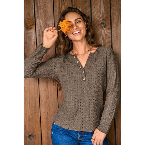 T-shirt Henley à manches longues et œillets marron - CUPSHE - Modalova